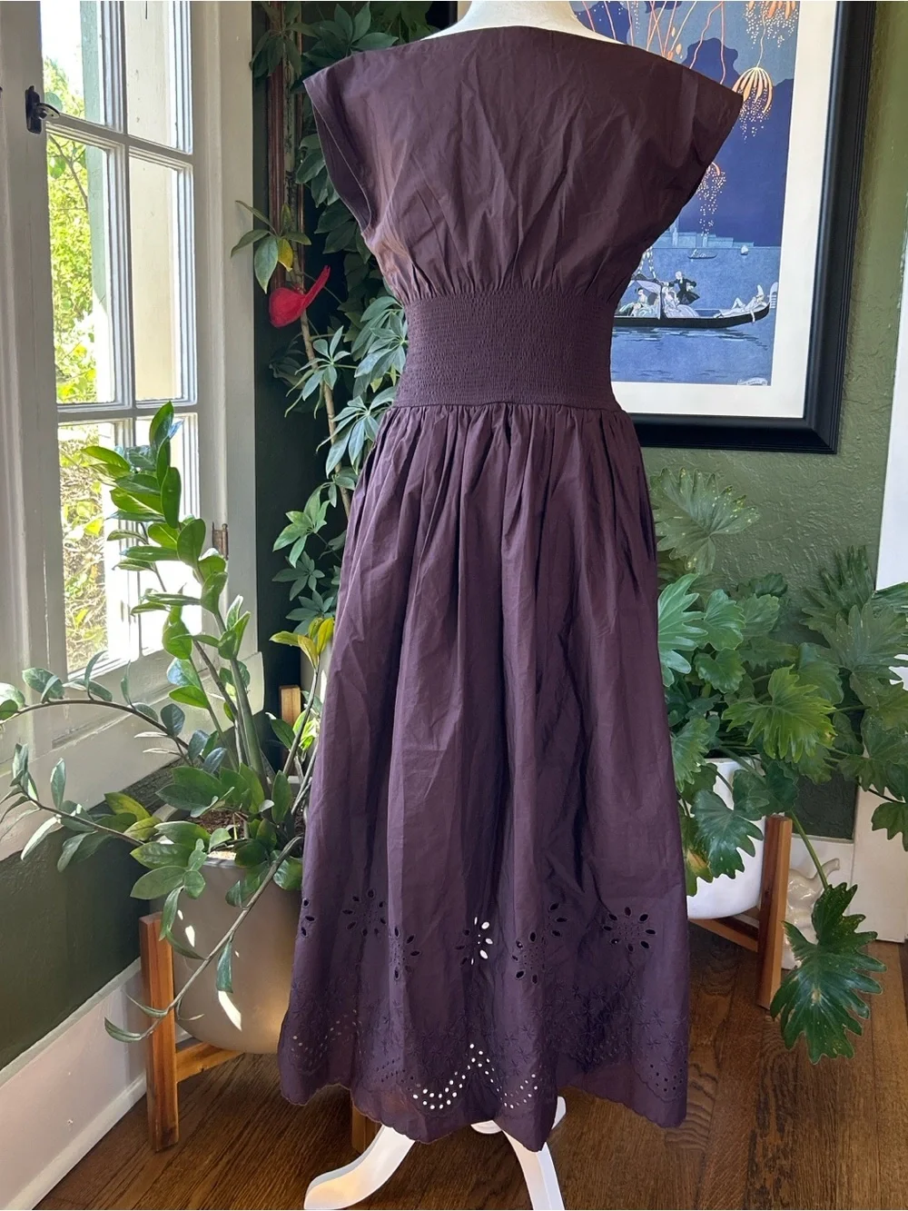 NWOT J Crew Smocked Eyelet Hem Dress in Cotton Poplin
